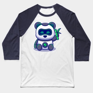 Cute Panda Robot Holding Bamboo Cartoon Baseball T-Shirt